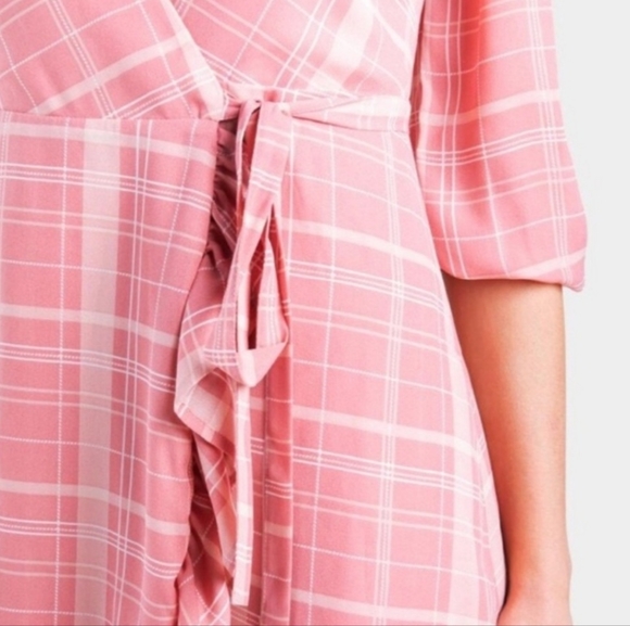 NWT Francesca's Mi Ami Pastel Plaid High Low Wrap Dress - Picture 2 of 14